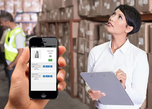 Scanventory product screen on a phone in a warehouse