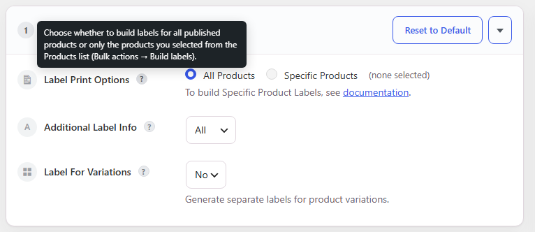 Help tip tooltips next to options